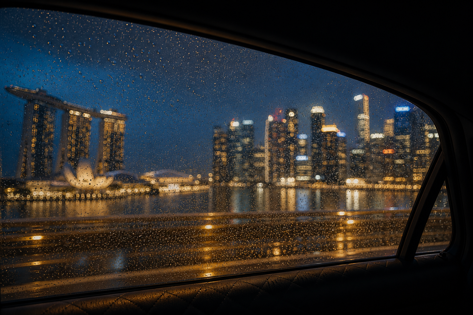 Singapore skyline from the car